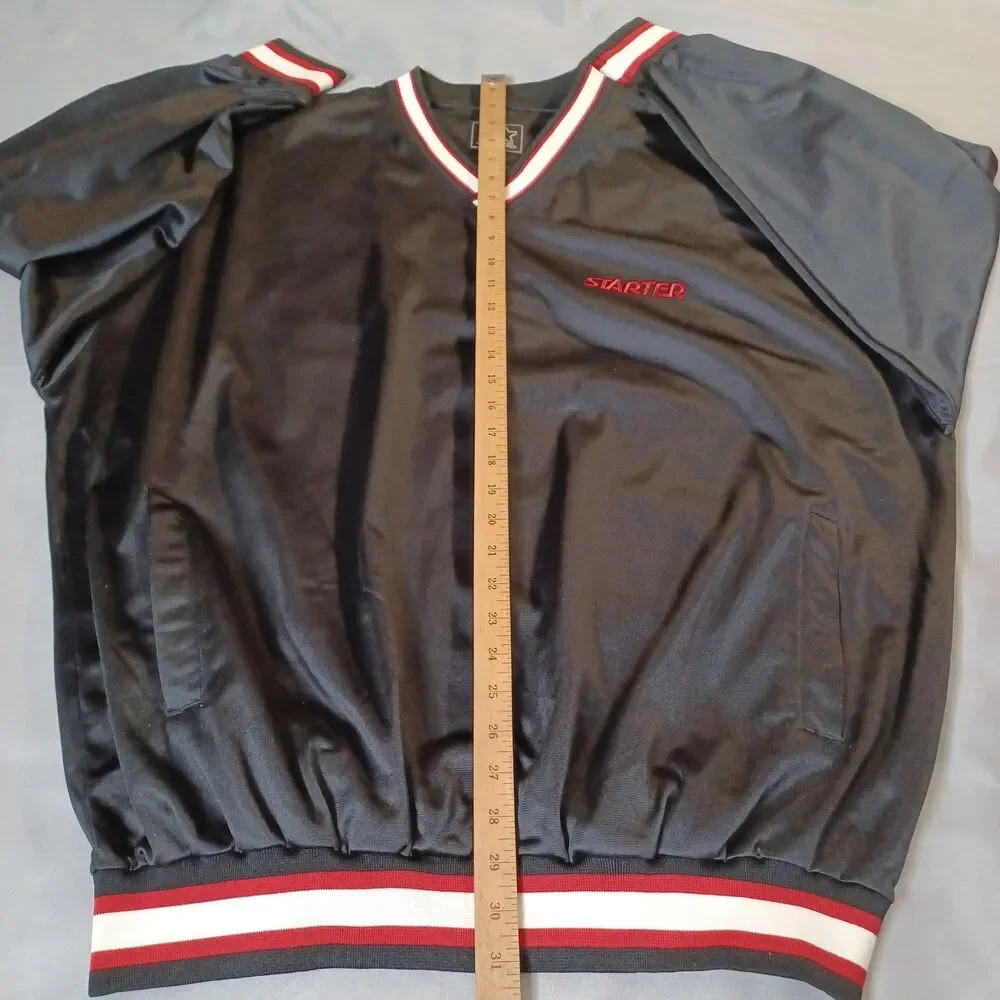 Starter Jacket Mens XL Pullover Black Red White Striped Trim 90s Classic Vintage